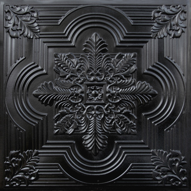 Faux Tin Ceiling Tile Black Wallpaper By