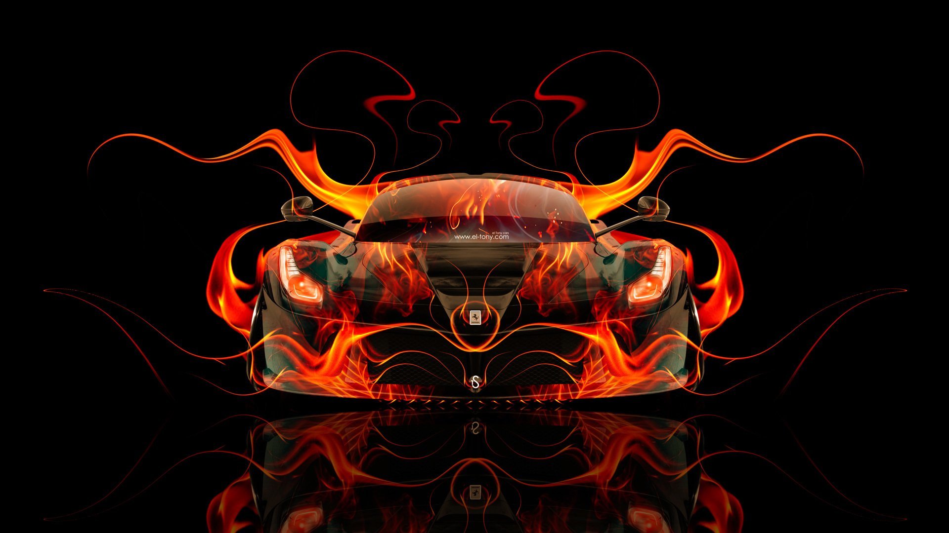 Tony Kokhan Ferrari Laferrari Fire Car Orange Black Abstract
