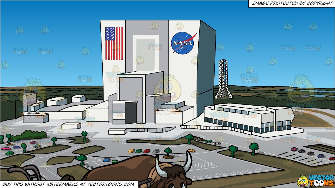 A Carabao Plowing The Field And Nasa Headquarters Background