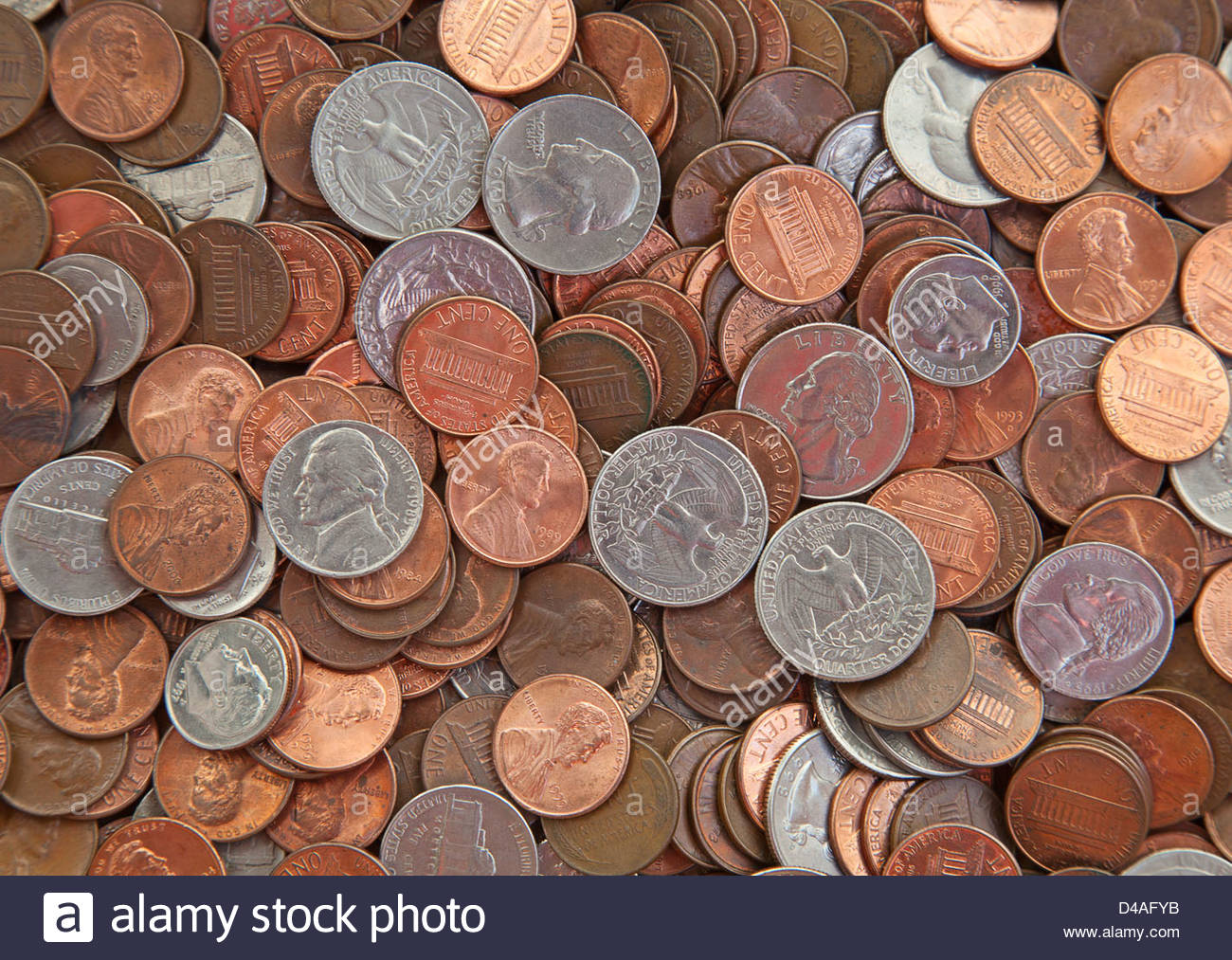 Background Made Of Various Us Coins Stock Photo