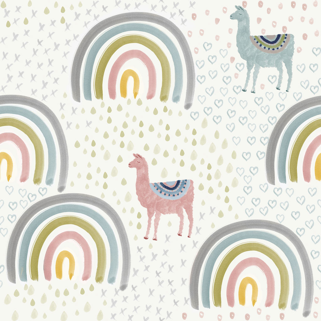 Llamas Rainbows Wallpaper Personalised Kids