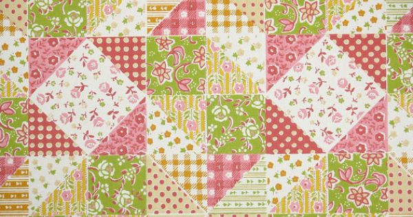 Wallpaper Pink And Green Calico Patchwork Quilt Vintage