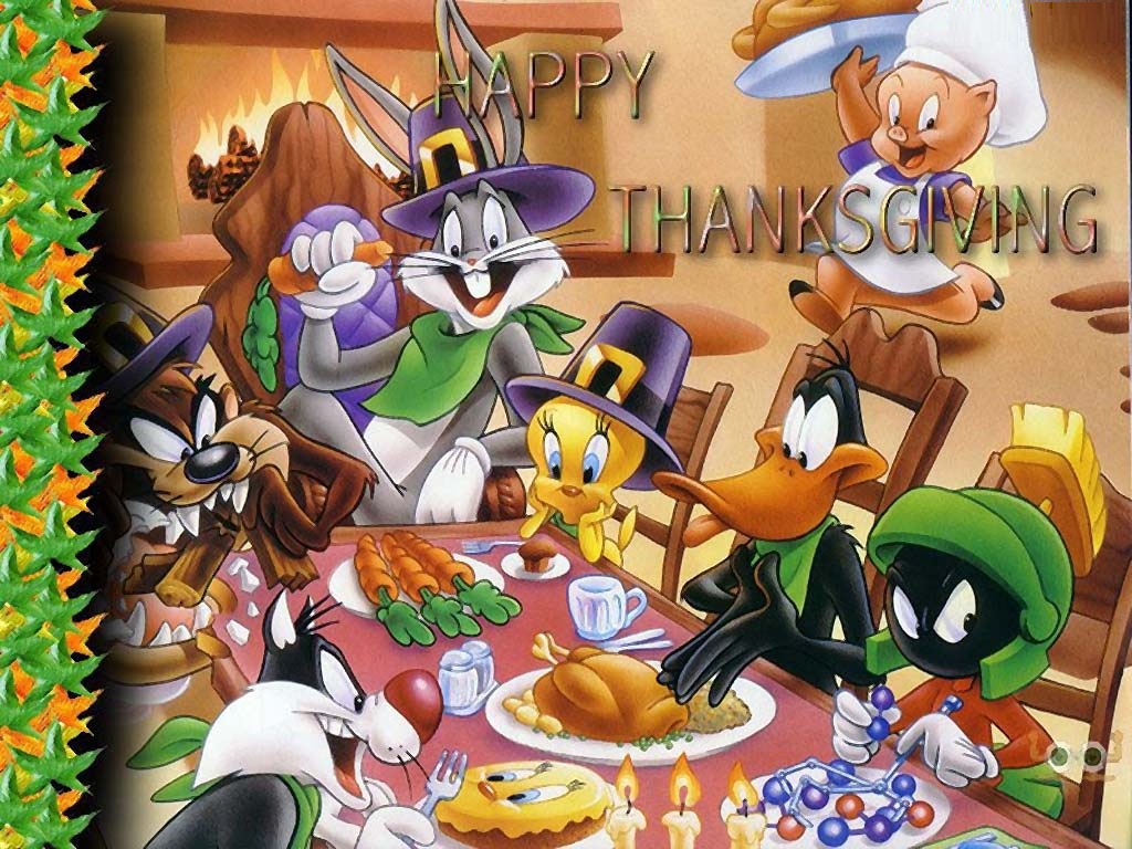 Thanksgiving Cartoon Wallpaper of Turkey Chase 1024x768