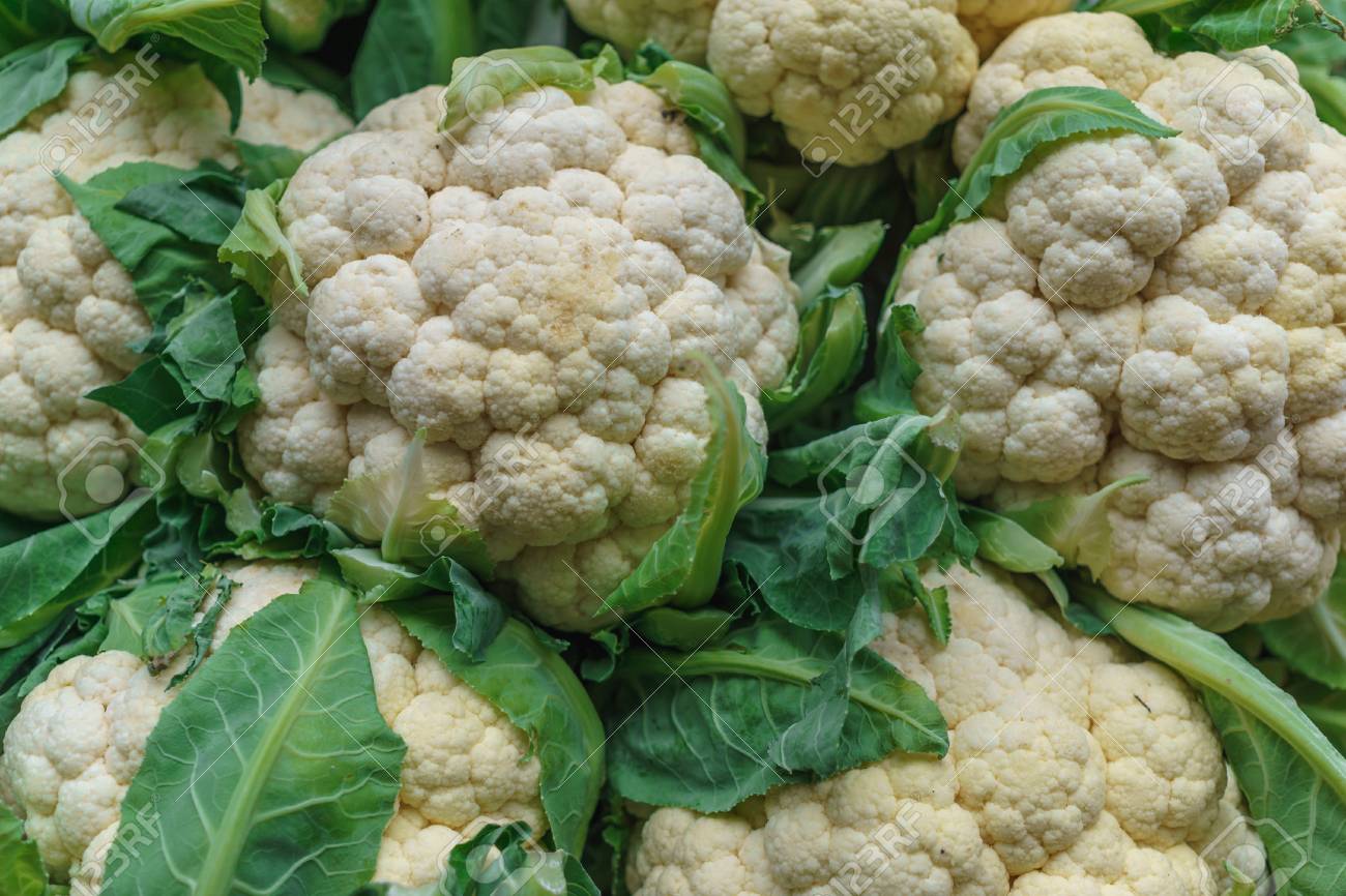 Fresh Cauliflower Background Group Of With Green
