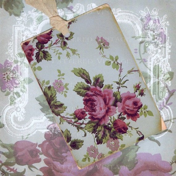 Tattered Cabbage Roses X Inch Antique Wallpaper Tag Background