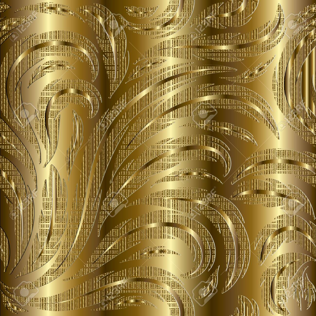 Floral Gold 3d Seamless Pattern Golden Striped Flourish