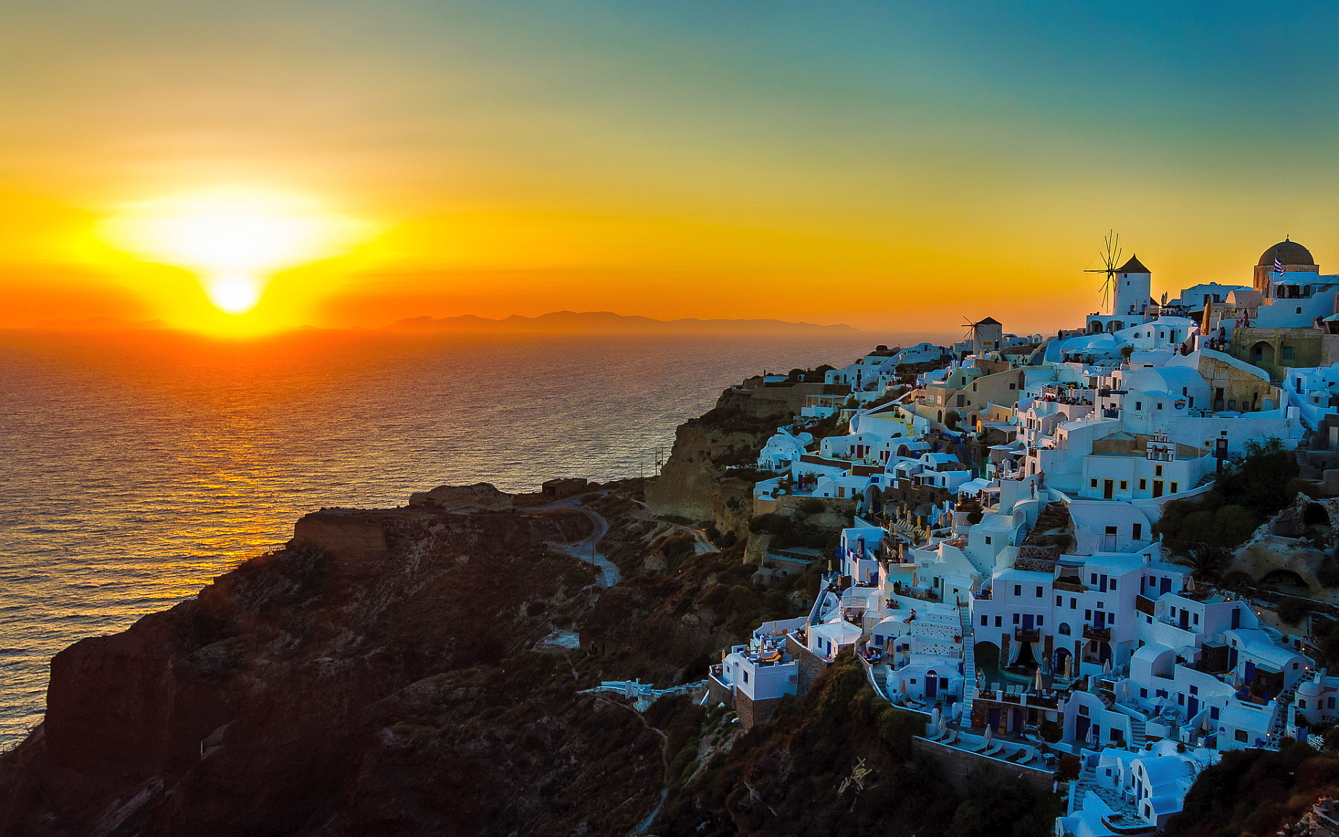 Sunset Oia Santorini Greece Wallpaper