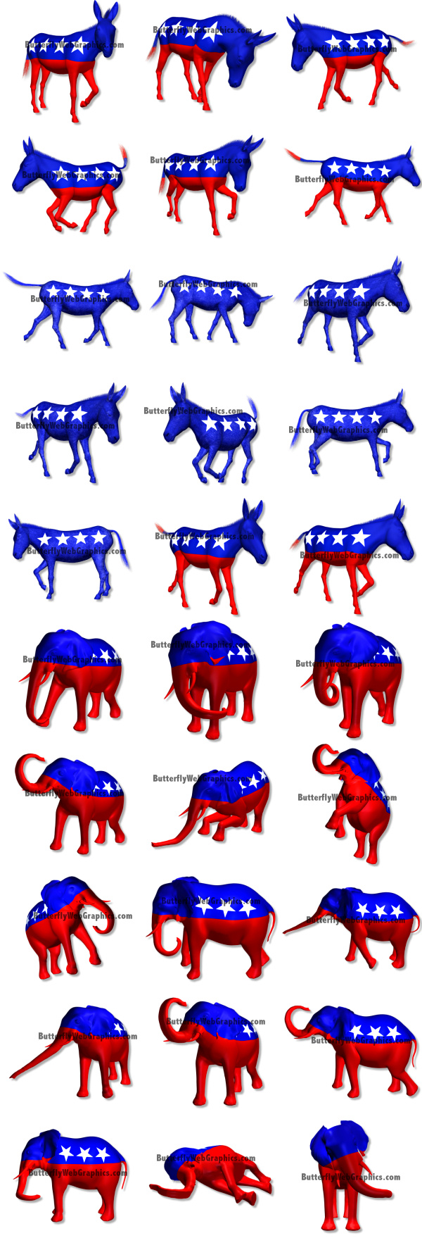  Patriotic Political Party Icons Democratic Donkey and Republican