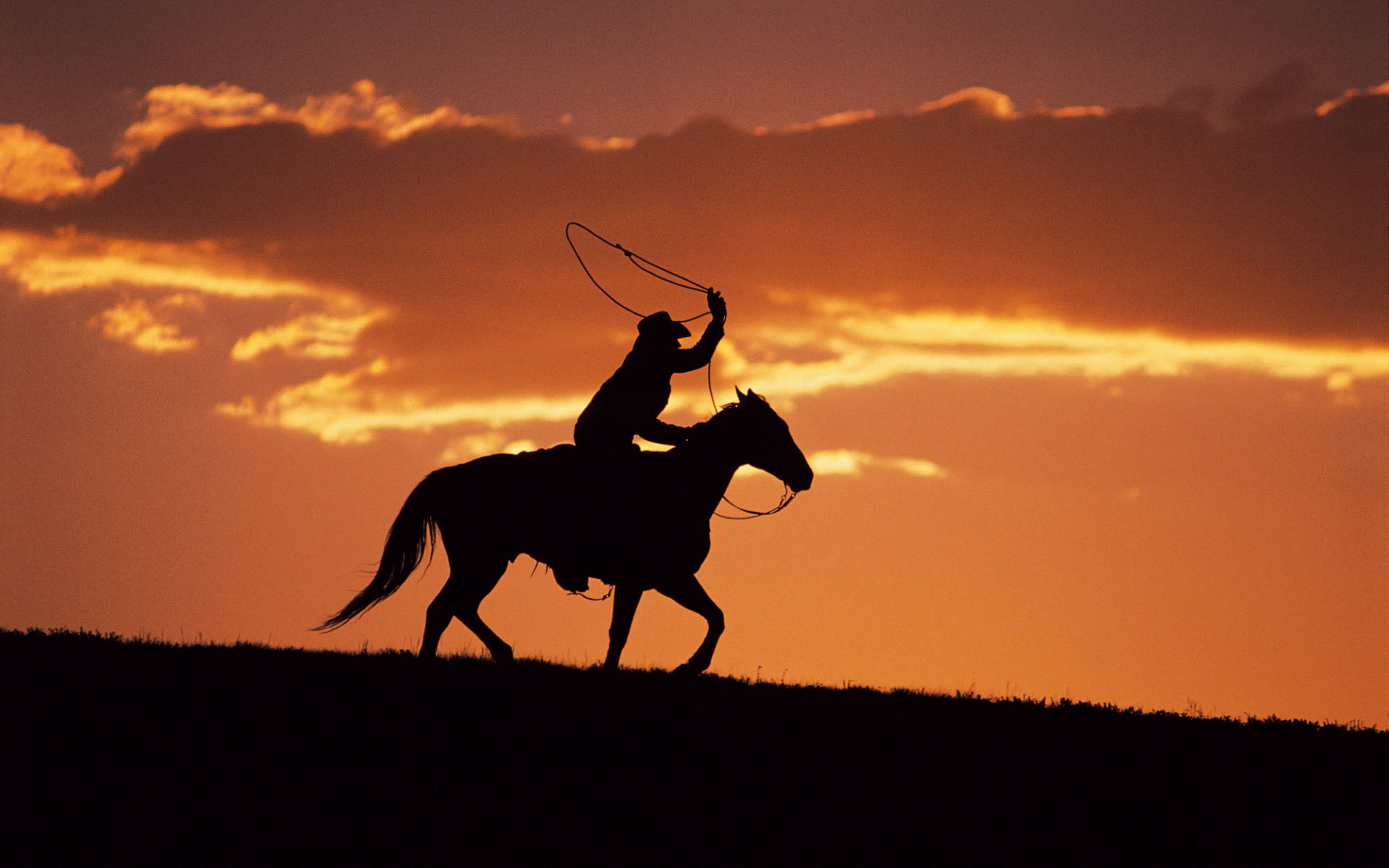 Scenery Wallpaper Includes A Western Cowboy At Sunset In
