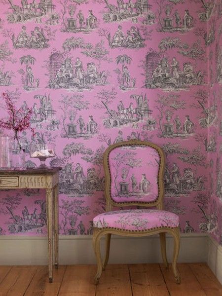 Pink Toile Wallpaper Patterns Interiors Design Fabrics