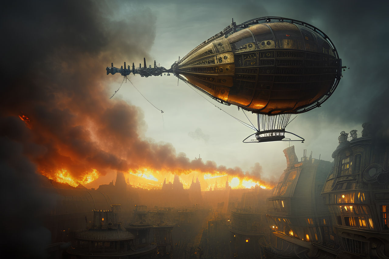 Steampunk Airship City On Fire Al Explorer