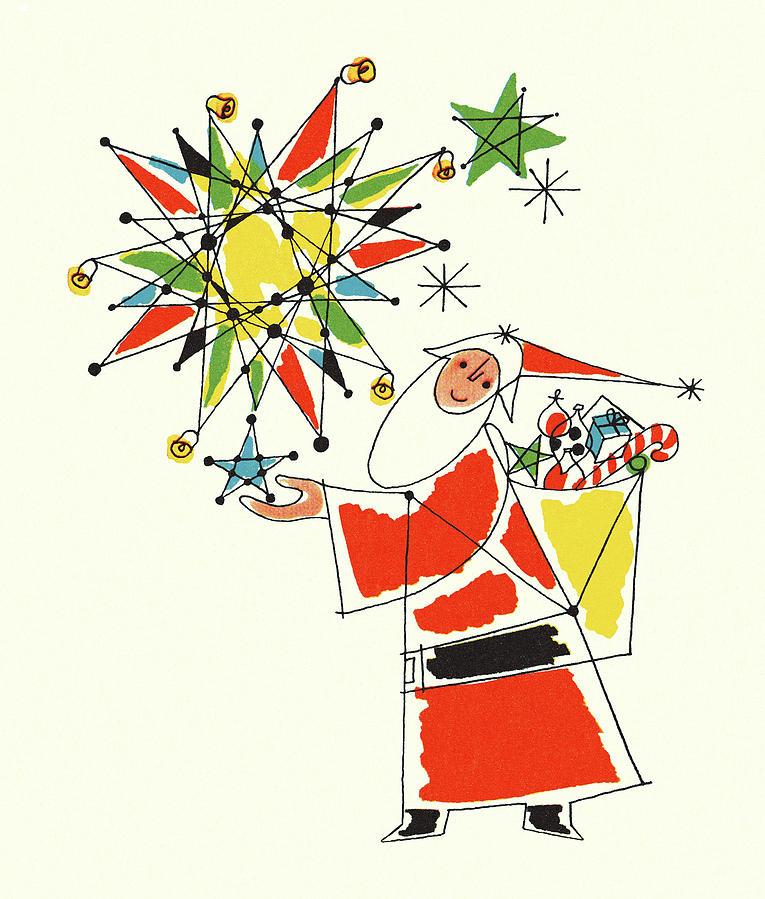 Santa Claus And A Large Star Drawing By Csa Image Fine Art America