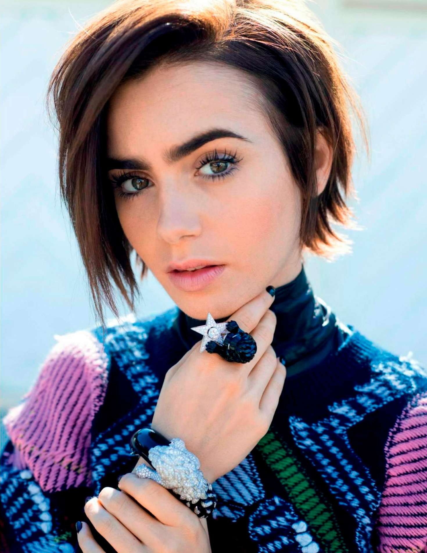 Portrait Rings Women Face Lily Collins Thick Hair Long