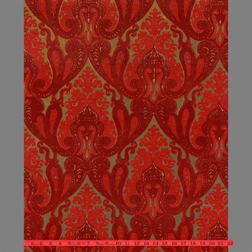 Burgundy and Red Kismet Ornate Indian Damask Velvet Flocked Wallcover
