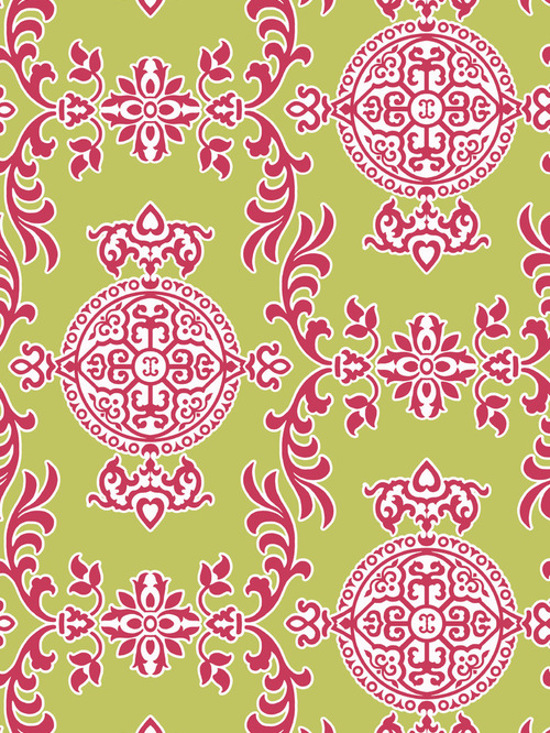 Wallpaper In Green And Raspberry T36112 From Thibaut S Enchantment