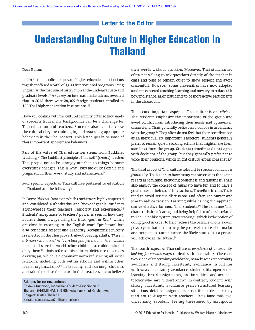 Pdf Understanding Culture In Higher Education Thailand