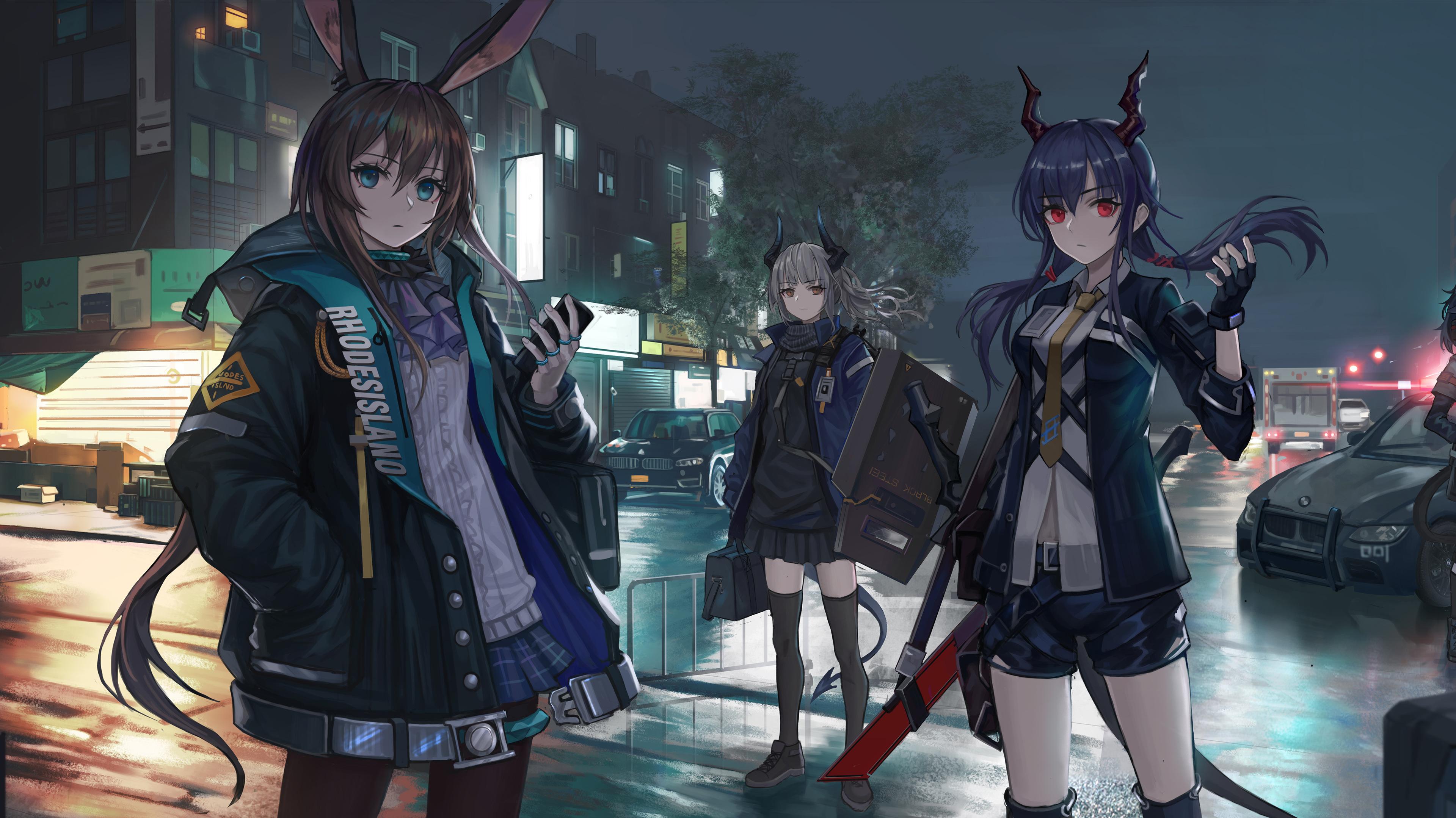 Anime Girls Night City Arknights 4k Wallpaper