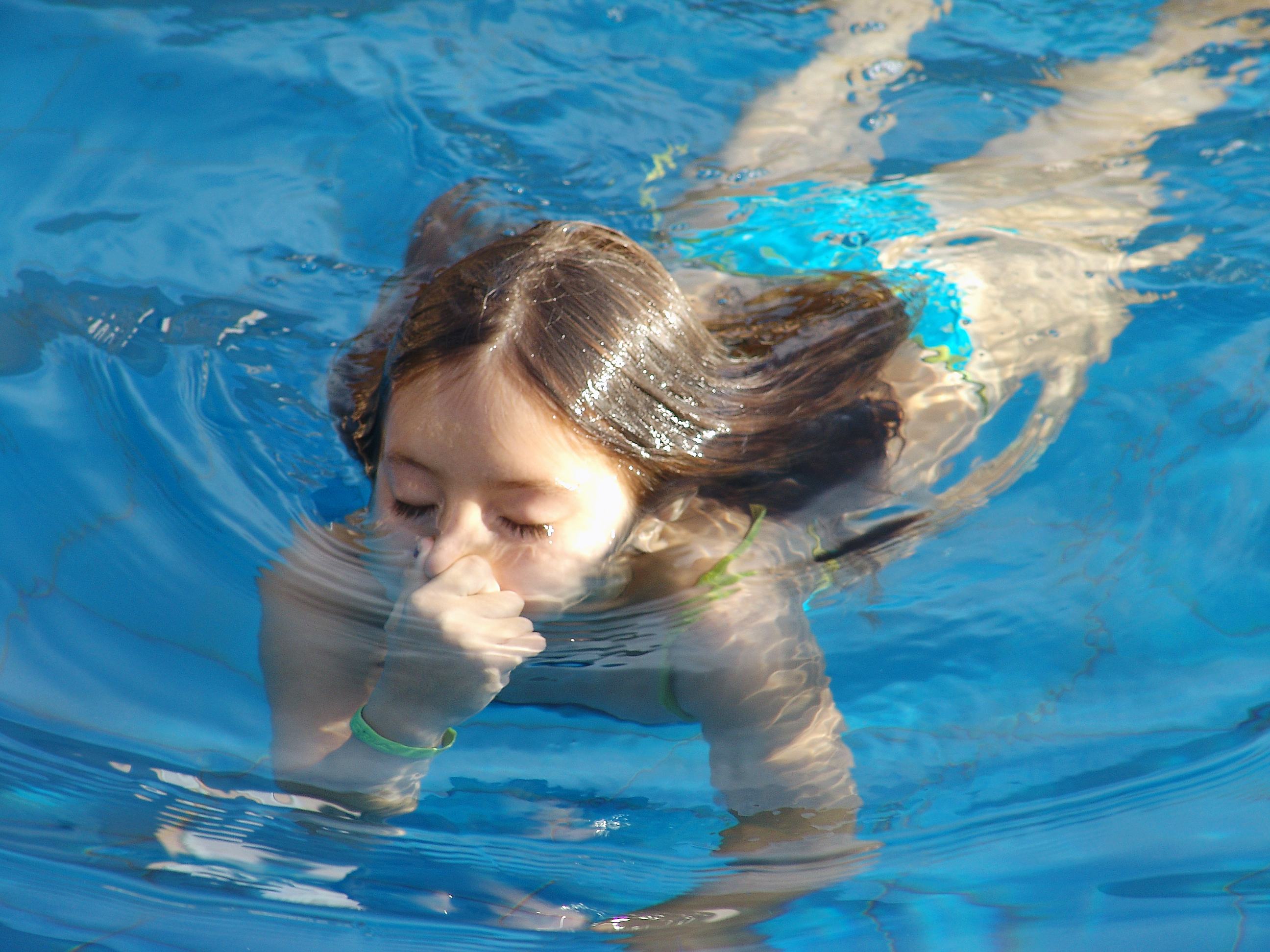 Swimming Pool Beautiful Girl Swims Having Fun Kids Sport Family