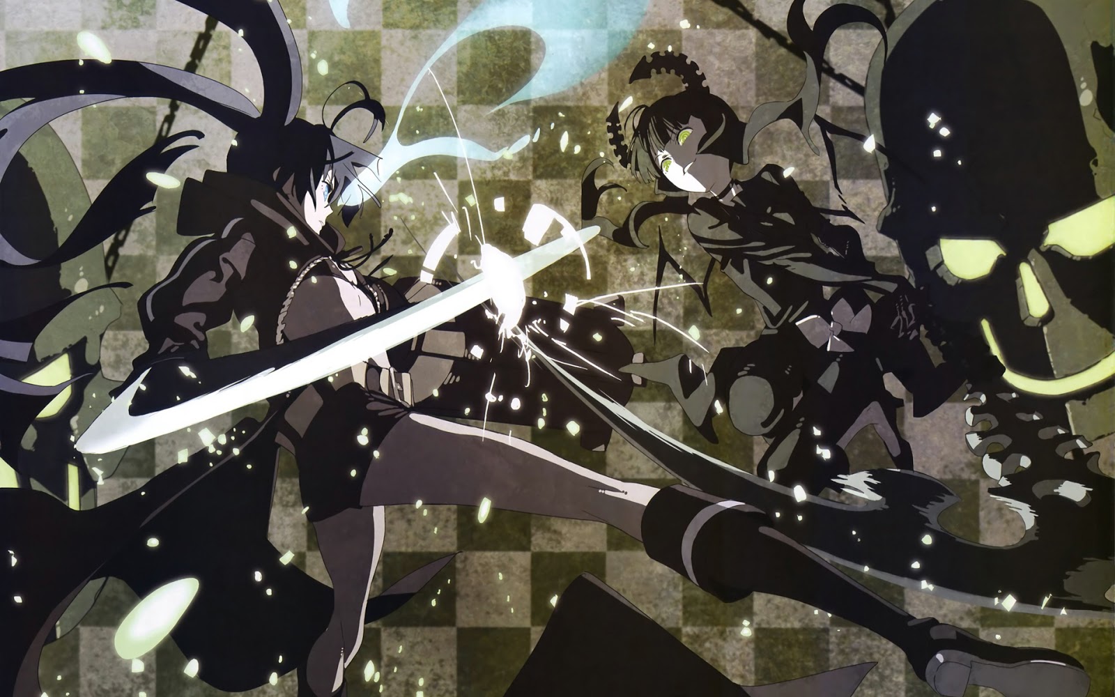 Anime Fighting Girl Skull Sword Clash HD Wallpaper Desktop Background