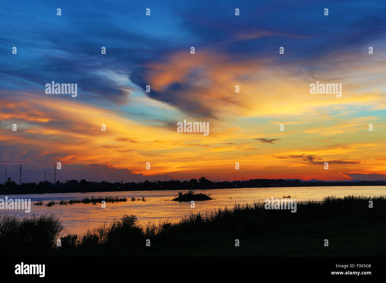 Sunset over the Mekong River Vientiane Laos Stock Photo   Alamy