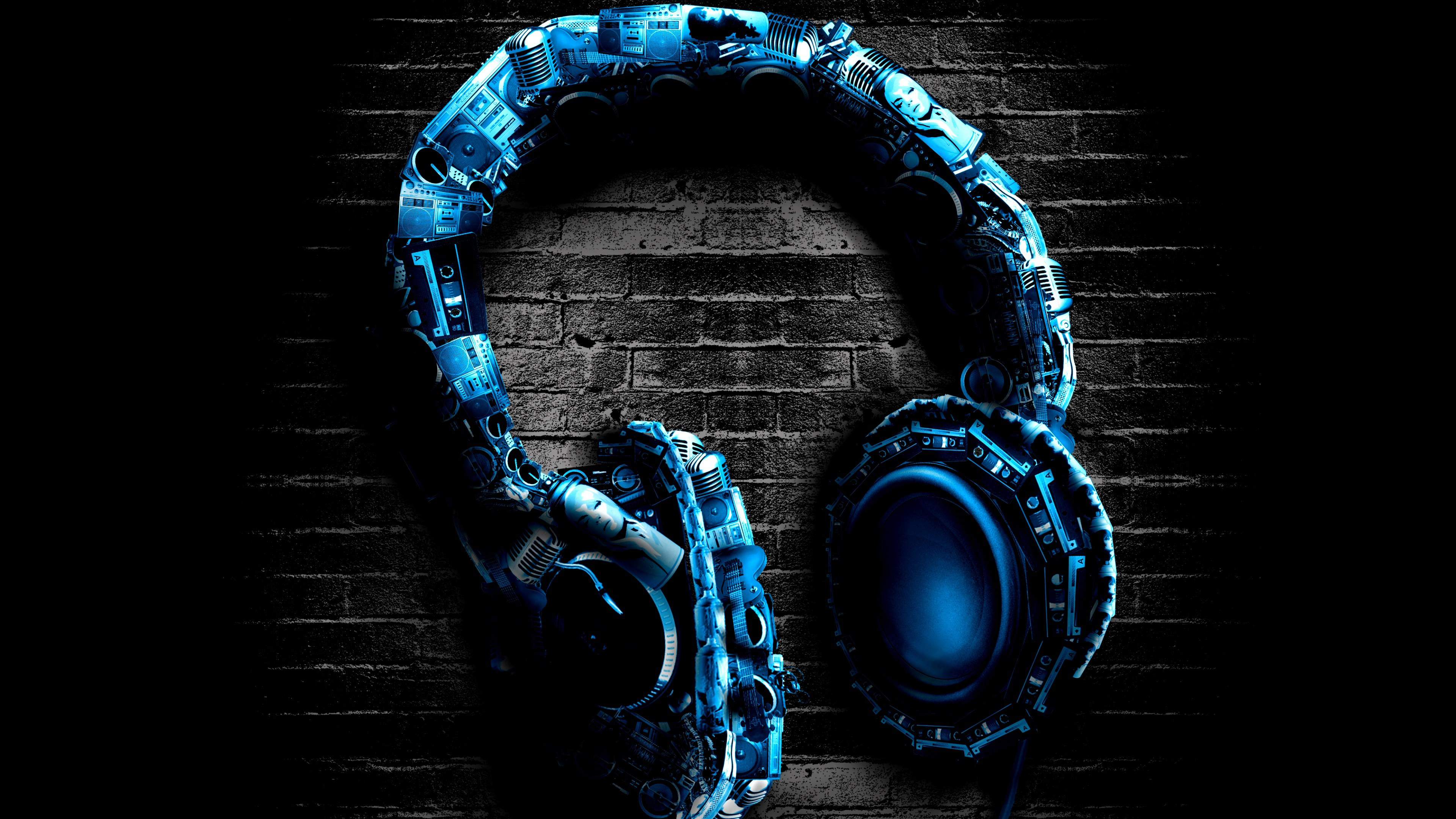 Headphones Stereo Blue Wallpaper