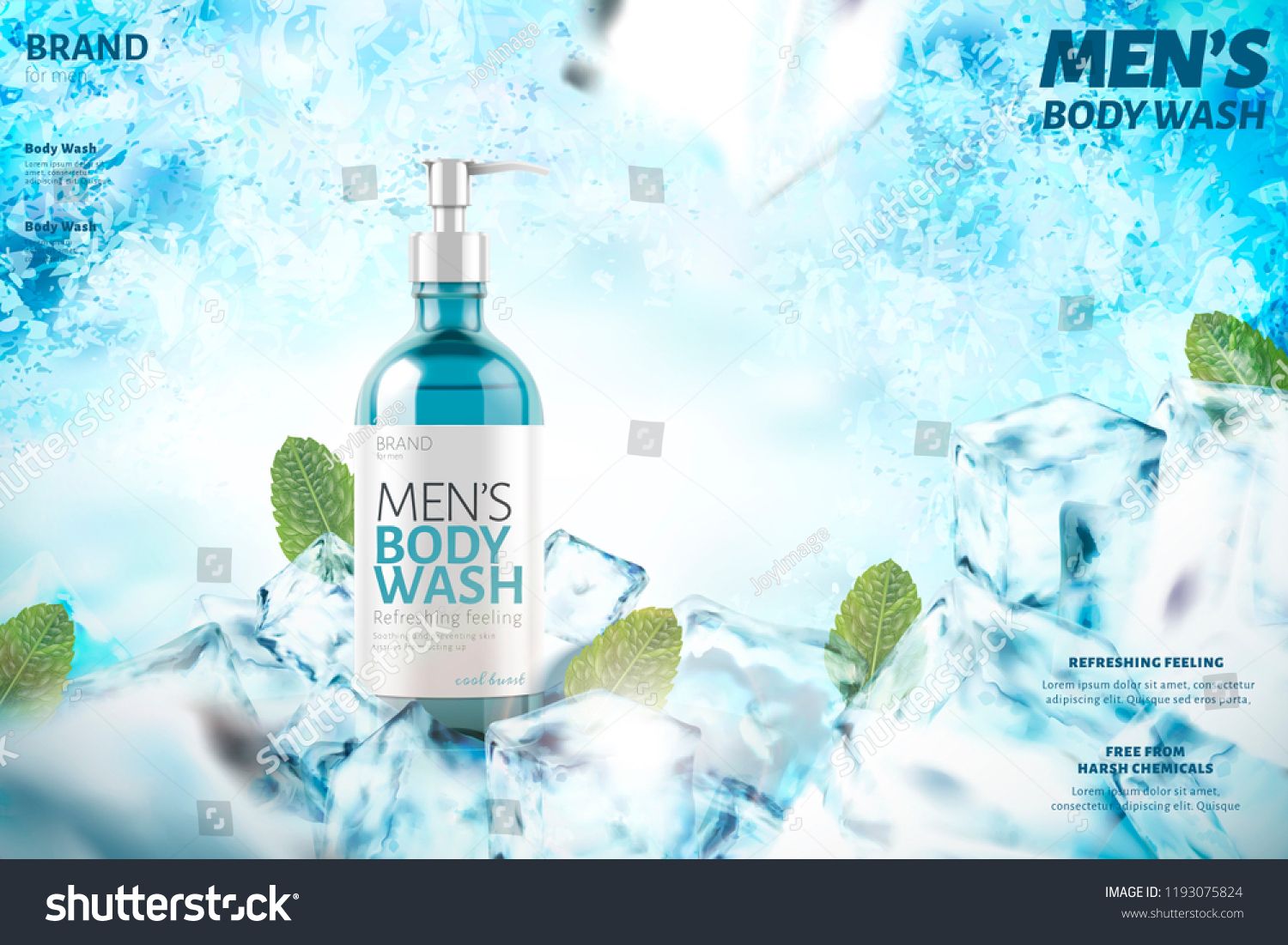 Cooling Men S Body Wash With Mint Leaves 3d Illustration On