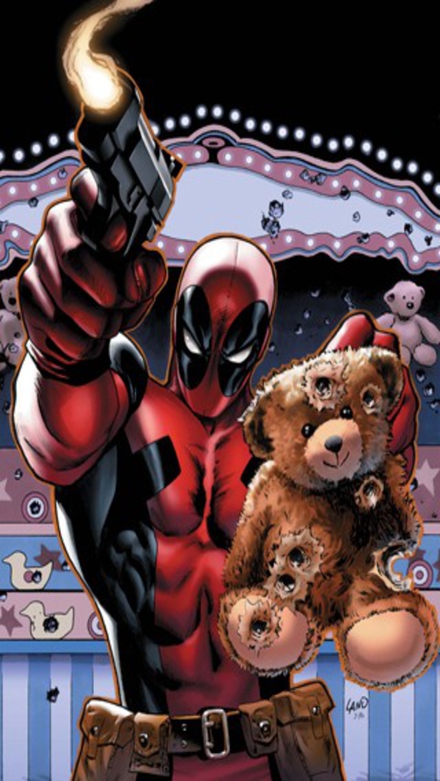 Deadpool Saving Teddy Bear iPhone Wallpaper