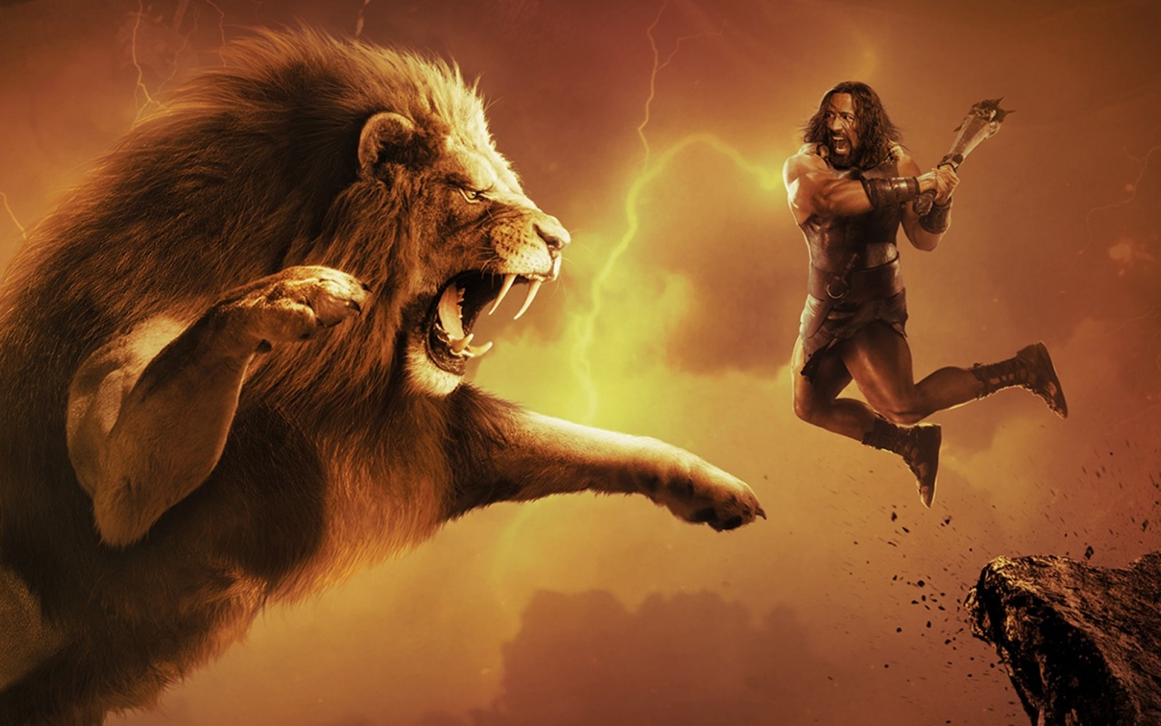 Dwayne Johnson Fights A Llion In Hercules Wallpaper