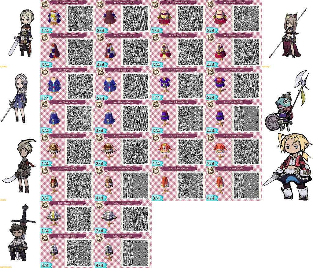 Acnl Legend Of Legacy Main Character Outfits By Qr Codez On