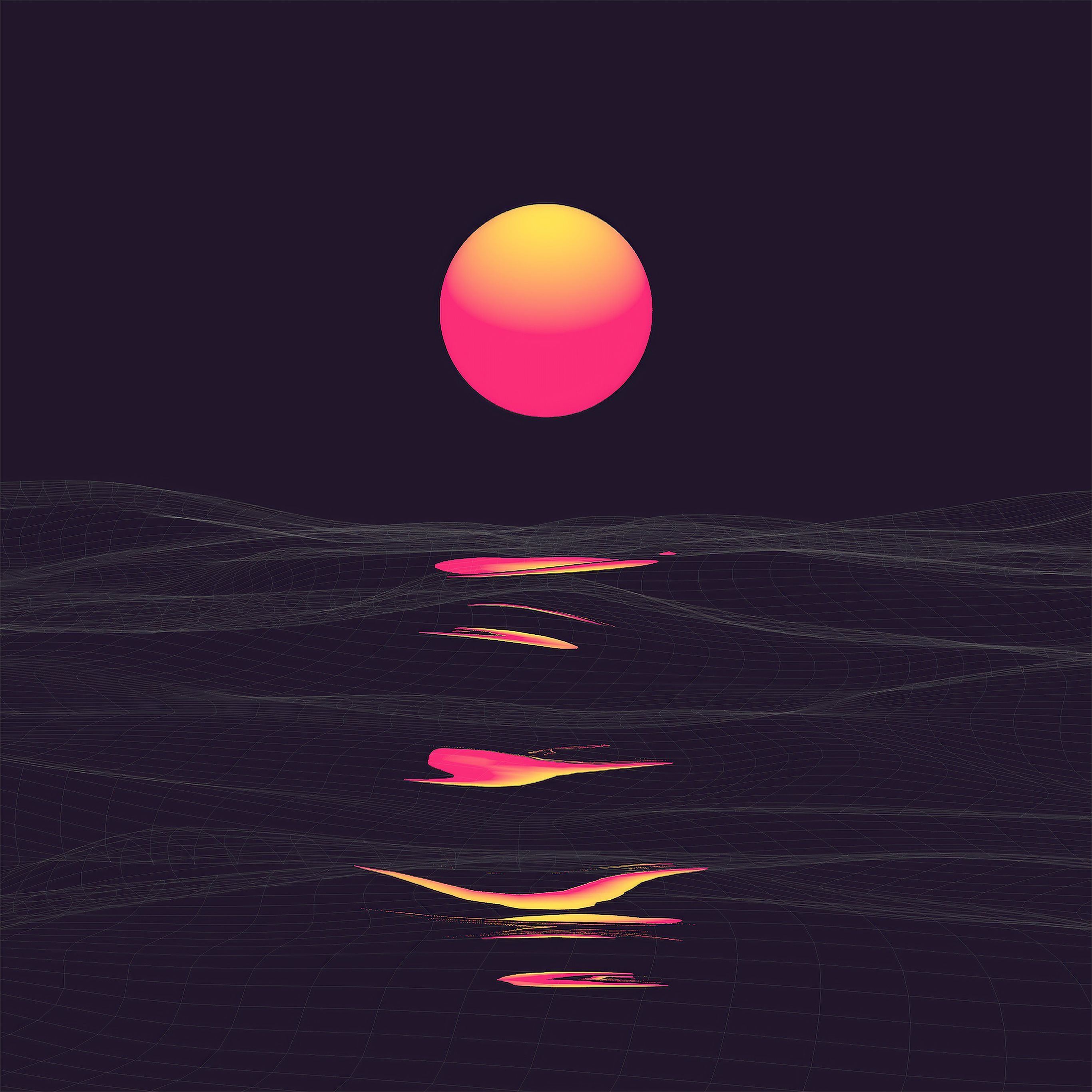 Retrowave Sunrise Reflection Clear Sky 4k iPad Pro Wallpaper