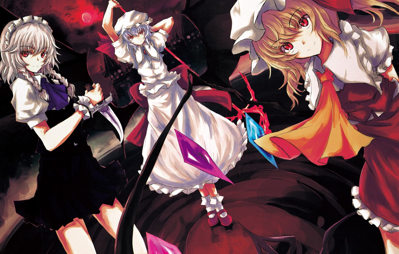 Wallpaper Night Dagger Red Eyes Three Remilia Scarlet Izayoi