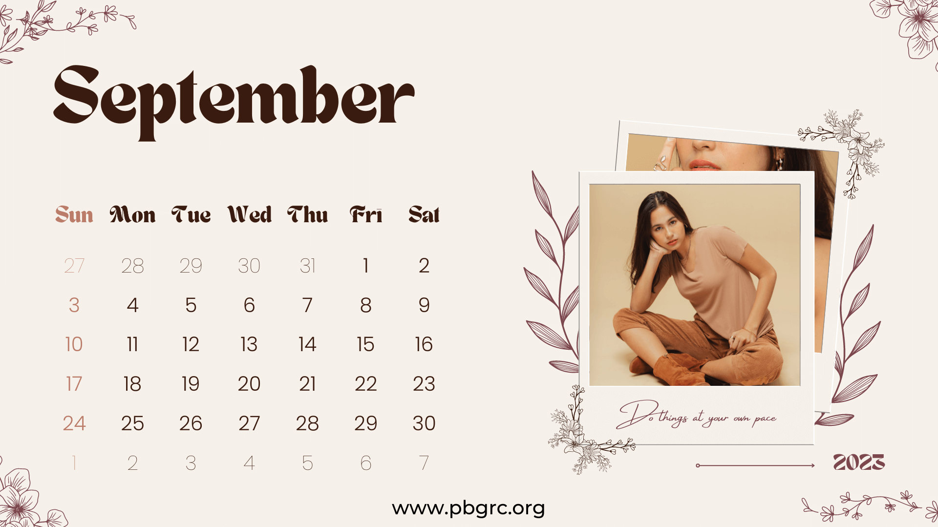 Cute September Calendar Floral Wallpaper