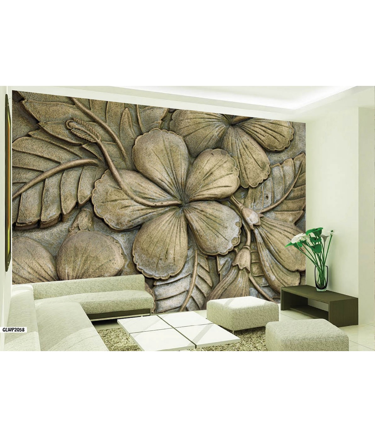 Home Abstract Floral Art Stone Effect Three 3d Wallpaper