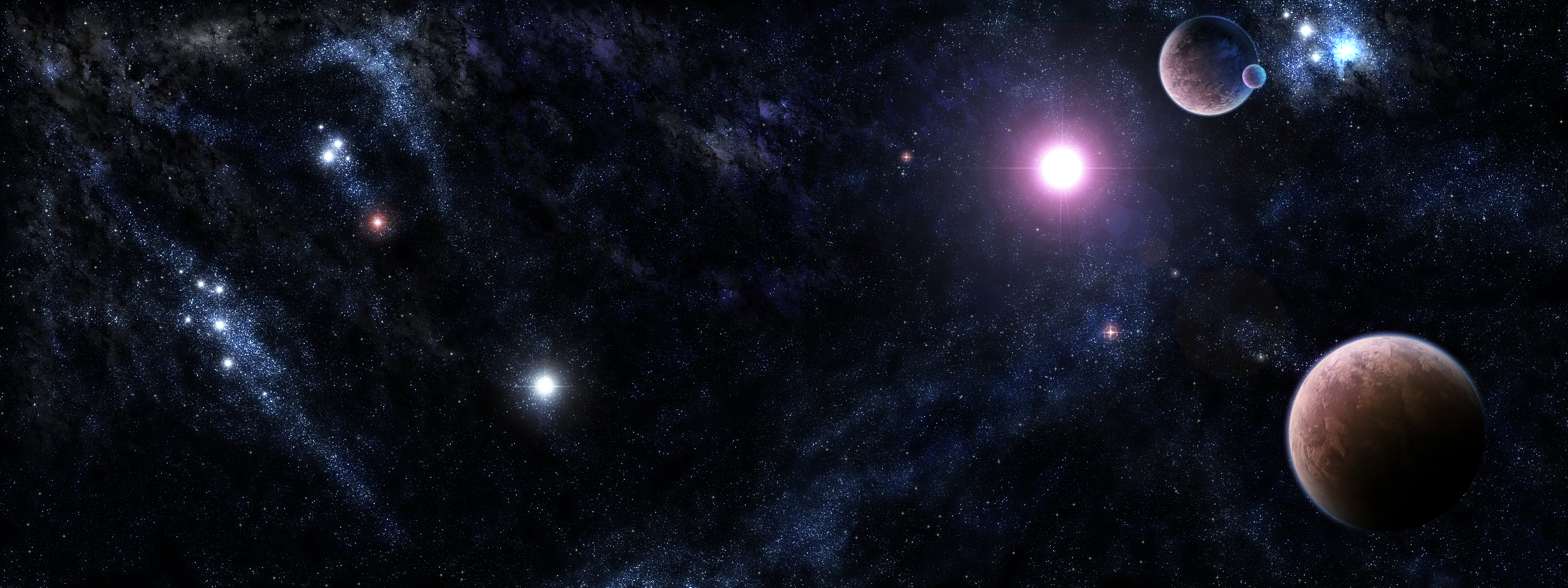 Multi Monitor Dual Screen Sci Fi Plas Stars Nebula Wallpaper