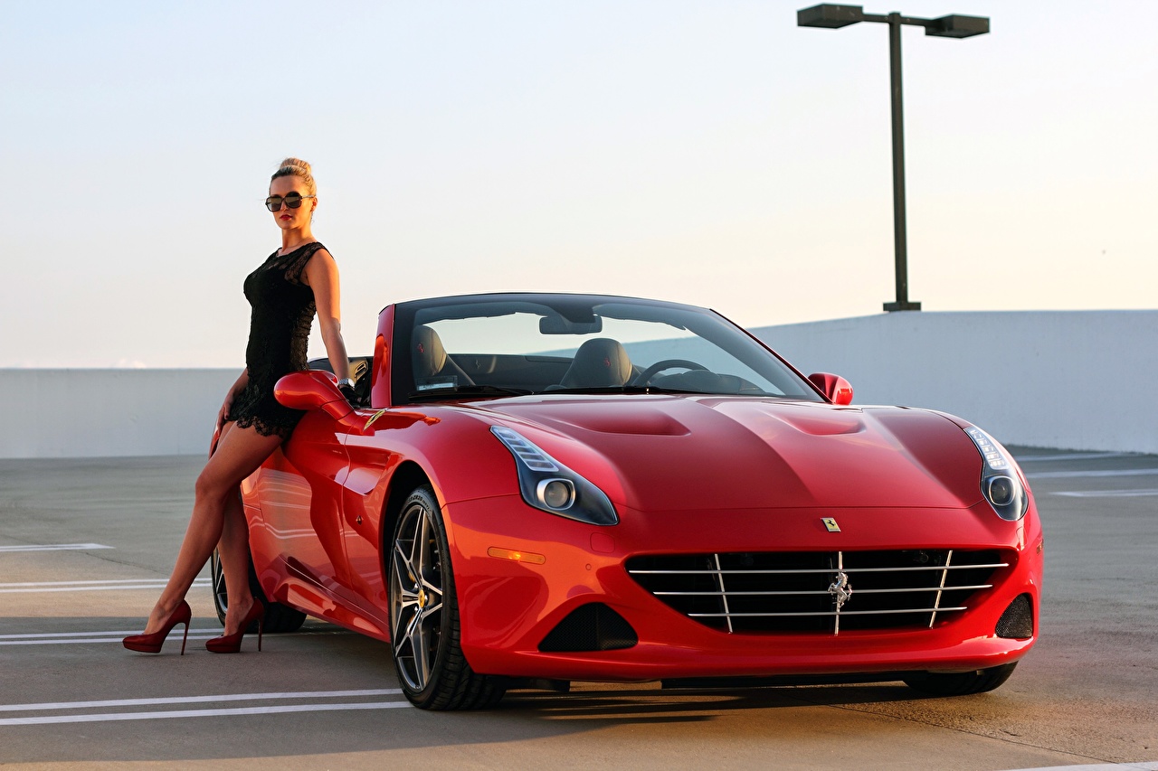 Desktop Wallpaper Ferrari California Convertible Red Girls Cars