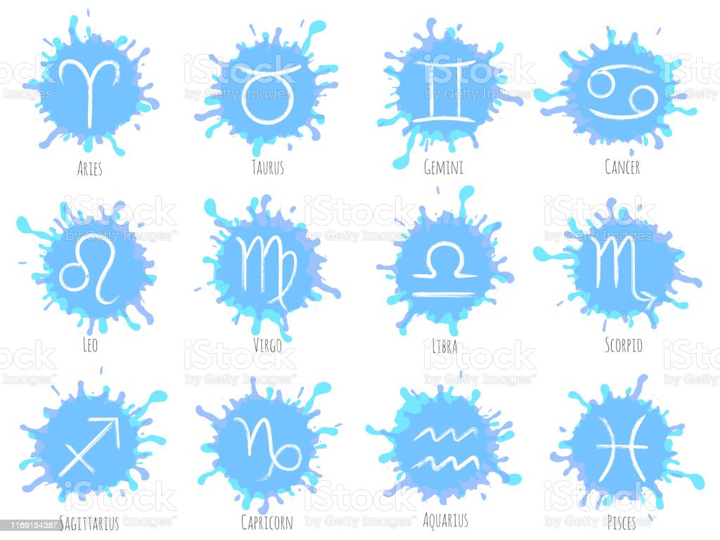 Blue Zodiac Symbols Vector Set Astrology Signs Stock Illustration