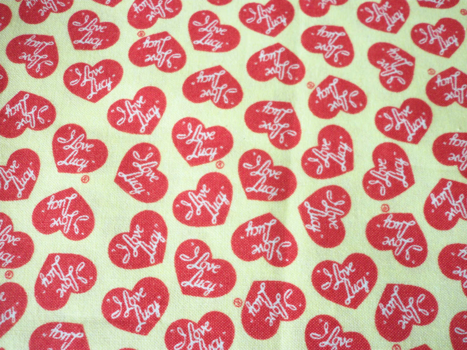 I Love Lucy Fabric Yellow Background Red Hearts Rare By