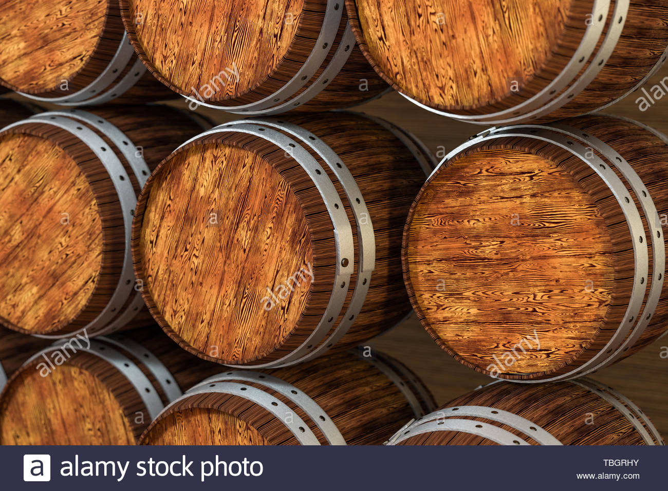 Wooden Winery Barrel With Warm Color Background 3d Rendering
