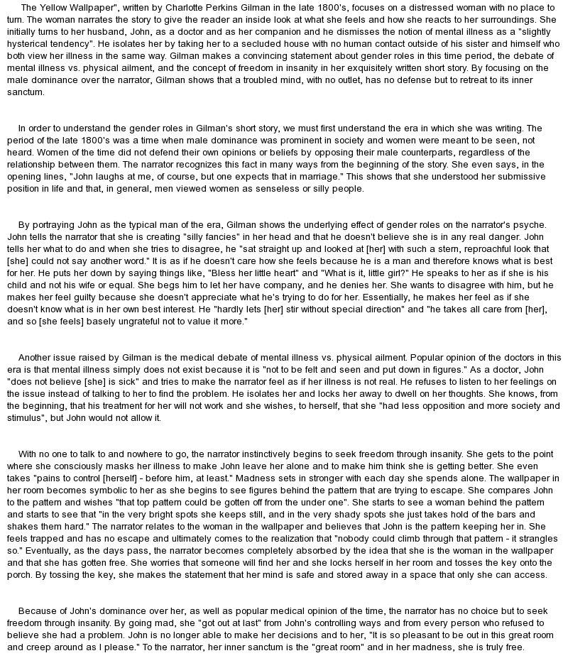 Sample Essay Of The Yellow Wallpaper