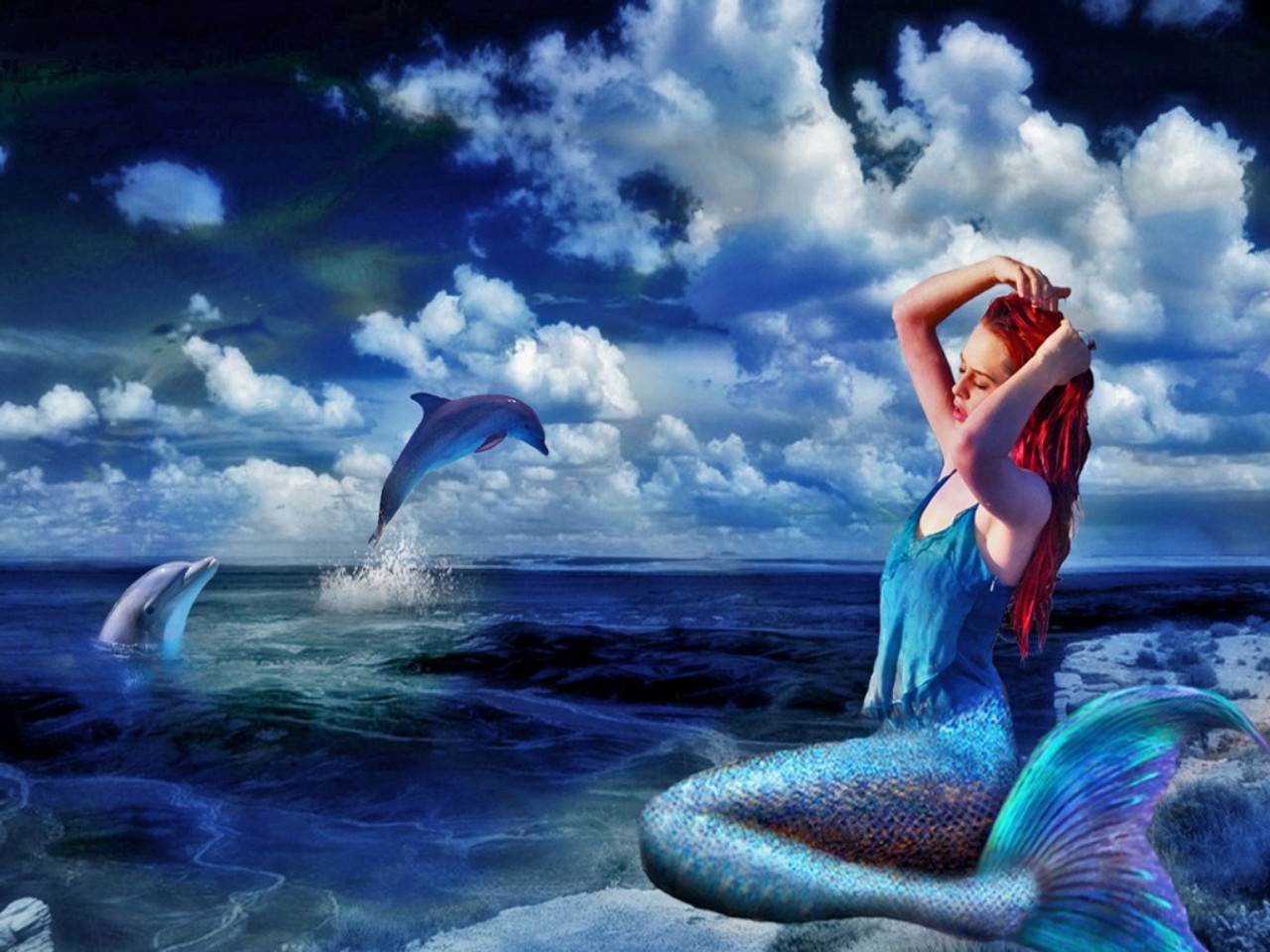 Blue Mermaid Puter Wallpaper Desktop Background Id