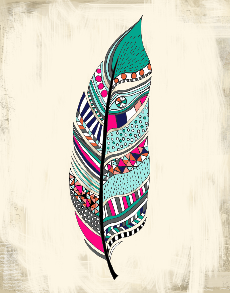 New Tribal Feather Print A Girl And Her Brush