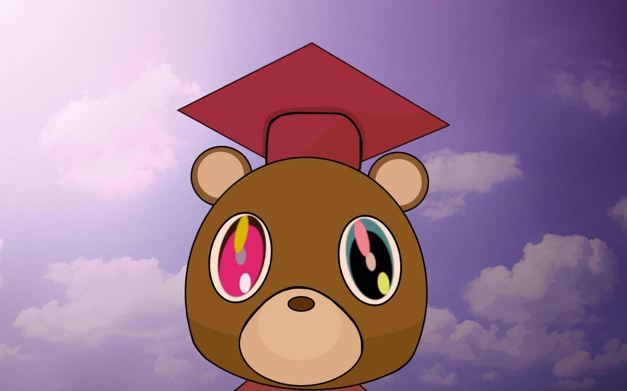 Kanye West Bear Graduation Cap Purple Sky Wallpaper