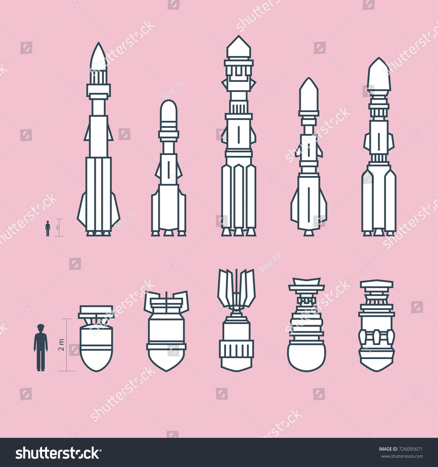 Set Military Missiles Ammunition On Pink Stock Vector Royalty