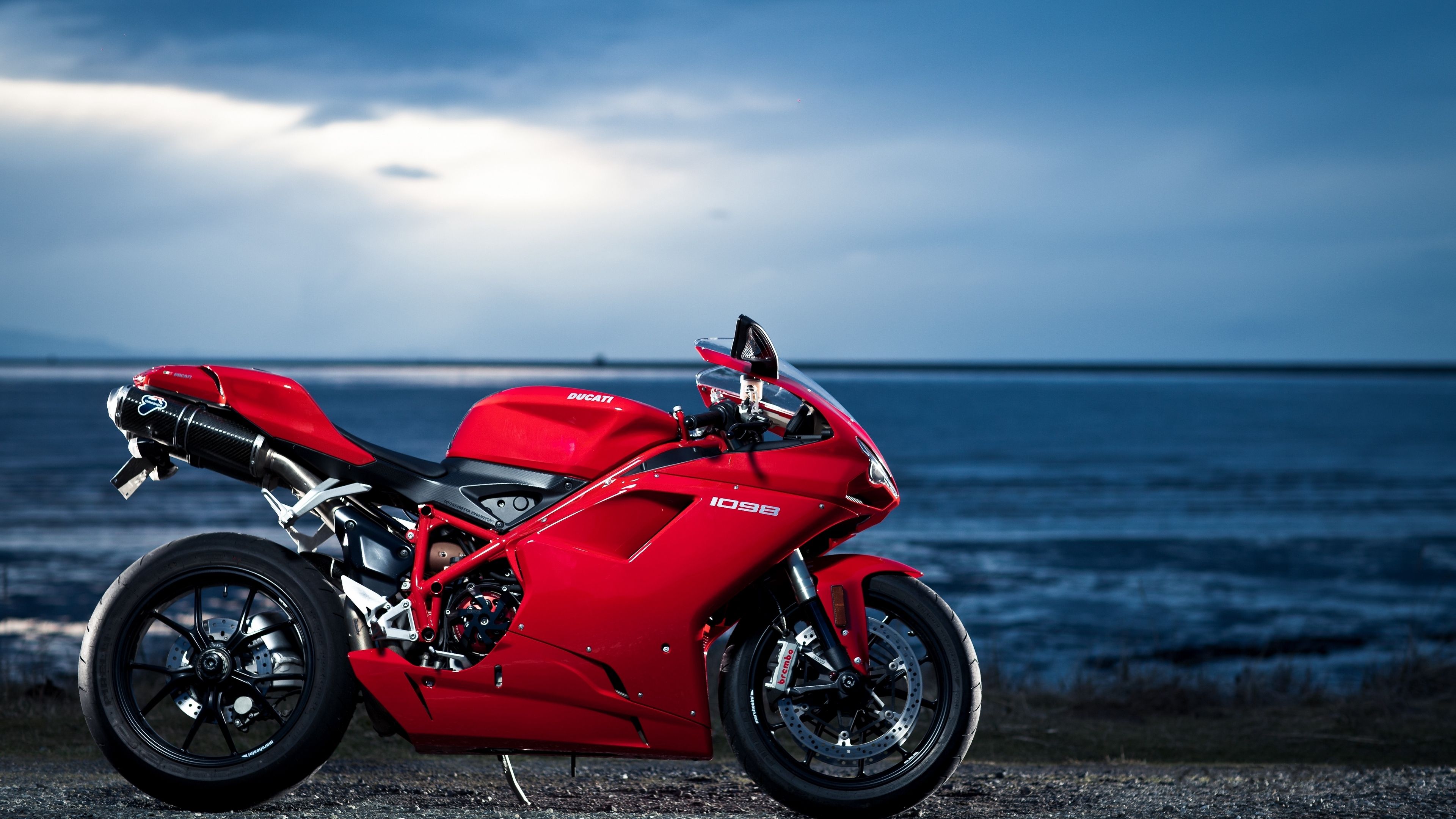 Red Ducati 1098 Motorcycle Parked by the Sea