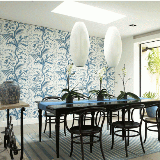 Blue And White Dining Room Wallpaper Ideas Furniture