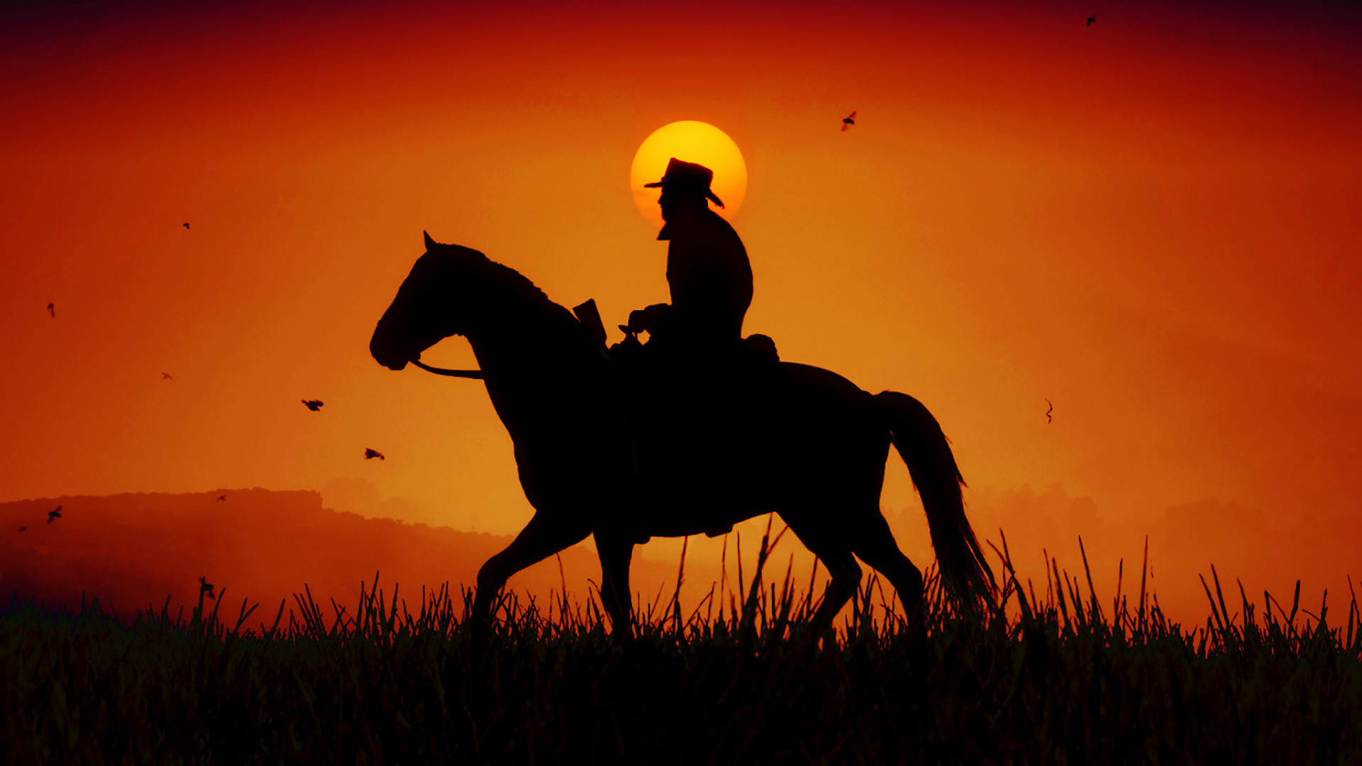 Wallpaper Of Cowboy Horse Silhouette Western Rdr2 Background