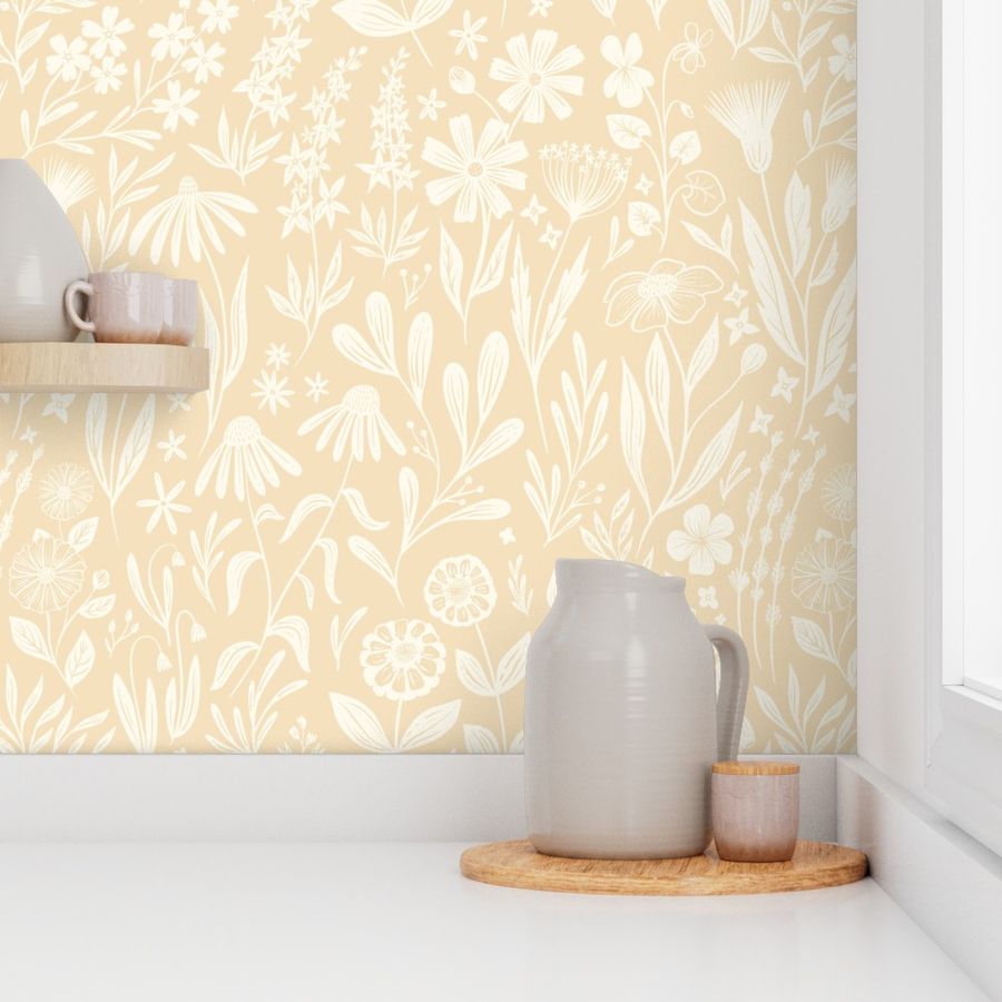 Wildflowers Buttercream Yellow Medium Scale By Writtenbykristen Wallpaper