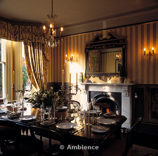 Free download in dining room with striped wallpaper and mirror above