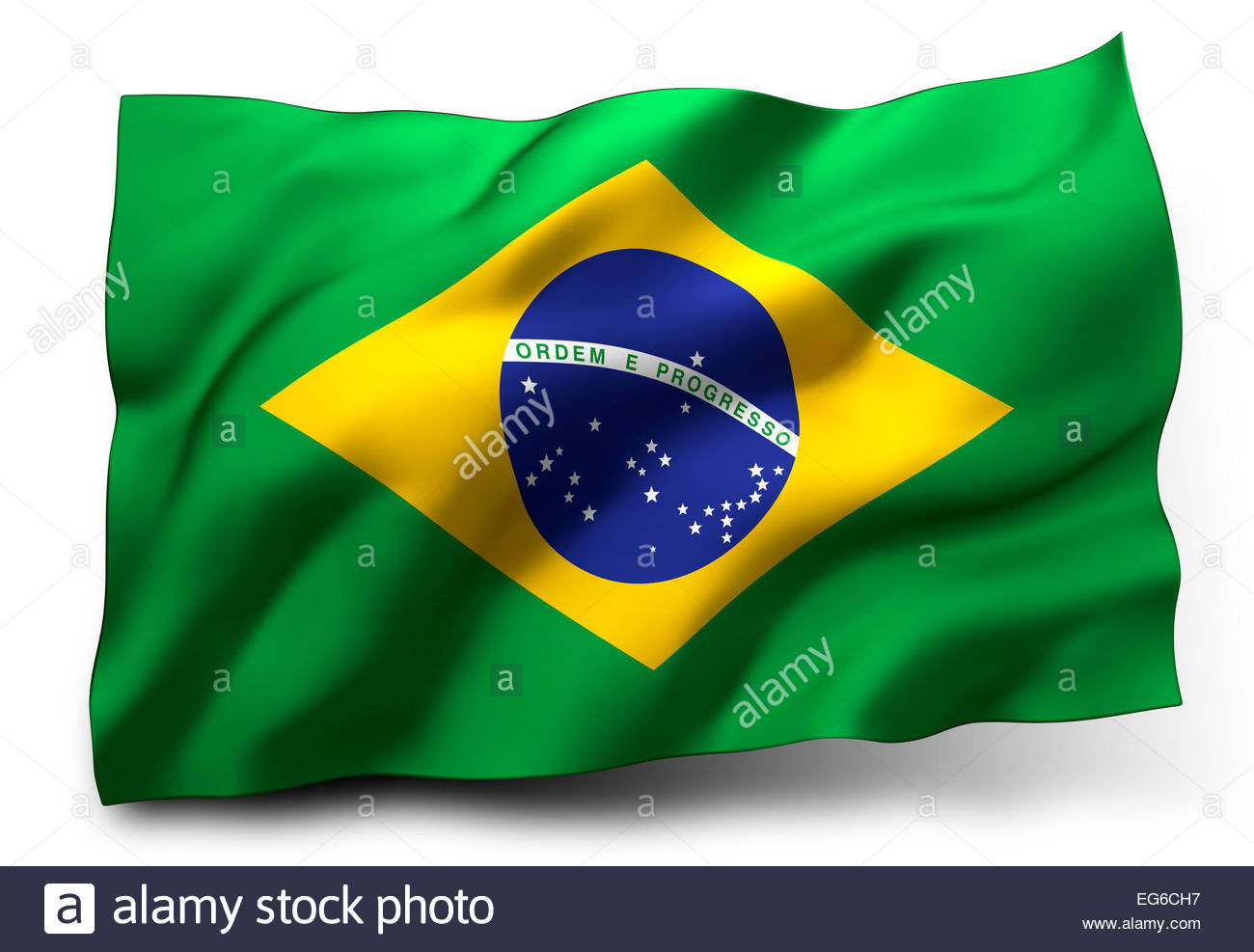 Waving Flag Of Brazil Isolated On White Background Stock Photo