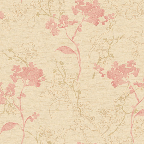 Pink and Gold Raised Floral Branch Wallpaper   Wall Sticker Outlet